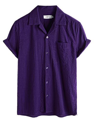 Image of VATPAVE Mens Striped Summer Shirt Casual Button Down Short Sleeve Beach Shirts Cotton Shirts for Men