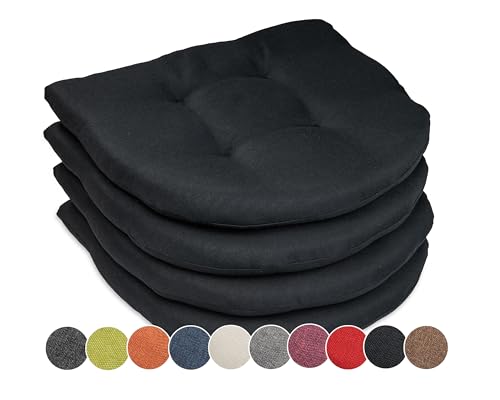 sunnypillow 4er Set Stuhlkissen 40x40 cm Polsterauflage 5cm dick Auflage für Stühle/Bänke in Haus und Garten Sitzkissen Sitzauflage Stuhlauflage Gartenkissen Esszimmerstuhl oder Küche | Schwarz