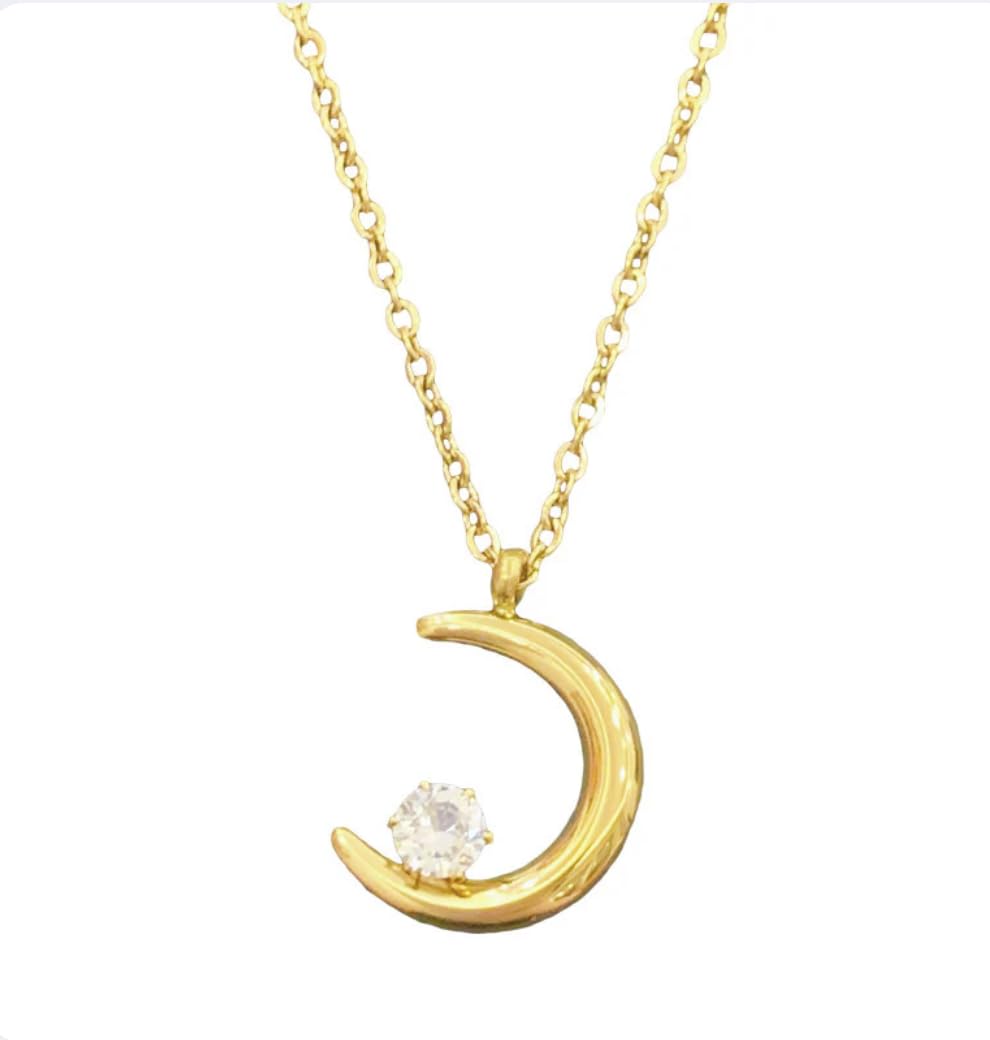 See full amazon price history chart for Gold Crescent Moon Pendant Necklace with White Crystal, Chain Gold Crescent Moon Pendant Necklace with White Crystal, Chain (B0DDCJ1FBN) Amazon Price History, Amazon Price Tracker