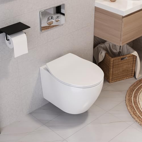 Deer Valley Wall Hung Toilet Combo Set, Wall Mounted Toilet, Concealed In-Wall Toilet Tank Carrier System, 1.1GPF/1.6 GPF Dual Flush, Push Buttons Included, White (2 Packages Separately)