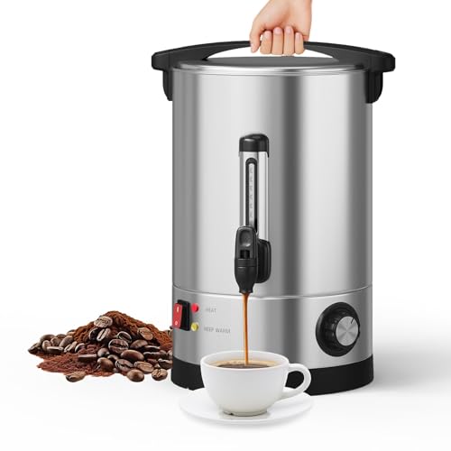 Image of 70-Cup Commercial Coffee Urn - 10l Large Stainless Steel Electric Coffee Maker with Double-Wall Insulation and Filter Basket - Suitable for Buffets, Catering, Parties, Weddings, and Business Events