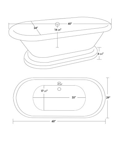 60" Acrylic Double Ended Pedestal Bathtub- No Faucet Holes "Morgan" #TOP1