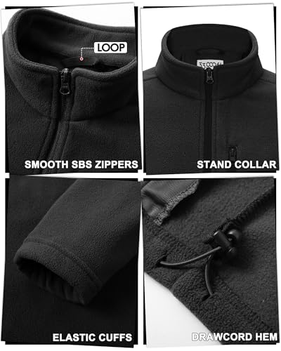 33,000ft Herren Fleecejacke Stehkragen Warm Jacke Männer Leichte Strickjacke Übergangsjacke Outdoor Sweatjacke für Wandern Laufen Freizeit Schwarz M