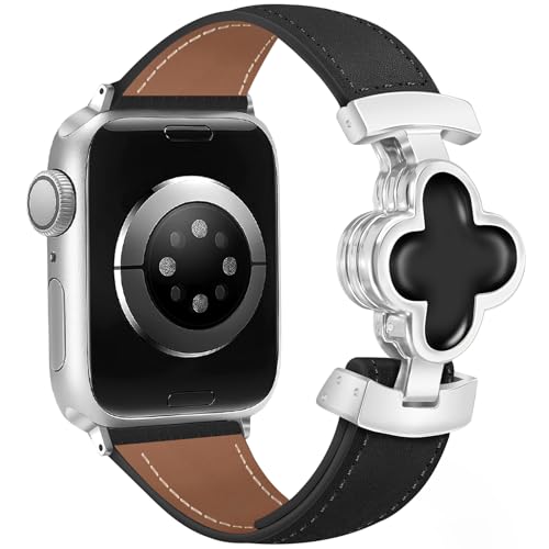 Bracelet Apple Watch femme cuir trèfle idéal pour tenue de bureau et soirée