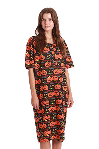 Just Love Short Sleeve Nightgown Sleep Dress for Women, Black - Halloween Pumpkins, Medium