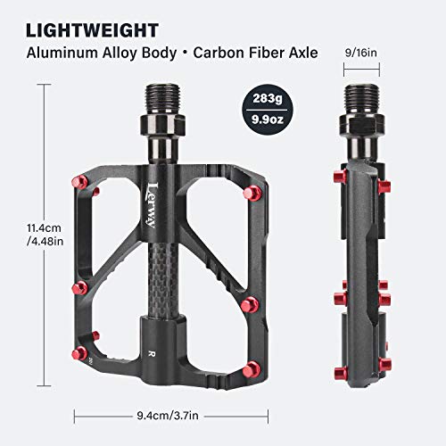 Lerway Bike Pedals Large Mountain Bike Pedals, Wide Platform Aluminum Pedals With 12 Anti-Skid Pins, 9/16" For Road Mountain Bmx Mtb Bike #TOP2