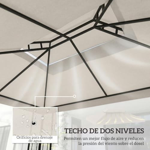 Miniatura 3 de Outsunny Techo De Repuesto Para Cenador, 4x3 M, Cubierta De Repuesto Con Techo Doble, 10 Orificios De Drenaje Y Protección Uv, Solo Toldo De Recambio Para Pabellón Gazebo, Blanco Crema