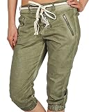 Sublevel Damen Dreiviertel Capri Shorts Hose LSL-328/334 Washed-Look inklusive Gürtel Light Green M
