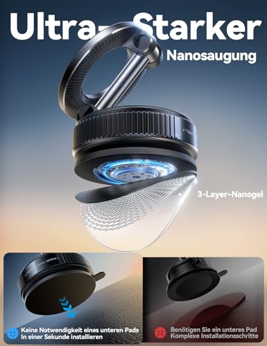 JOYROOM Vakuum Handyhalterung Auto Magnet – 2025 Magsafe Autohalterung [24 XN55 Magneten & Stärkster Gel ] 360° Verstellbar Metallarm Handyhalterung Auto Saugnapf für iPhone 17 16 15 14 13 12