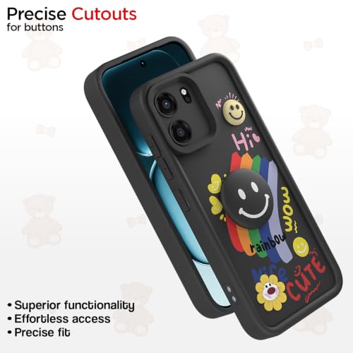 Image of Pikkme Back Cover for OnePlus Nord CE 6 5G | Soft Silicone| Cute Rainbow Smile & 3D Cartoon Flower Design | Shockproof Raised Camera Protection Bumper Case (Black)