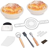 Bread Proofing Basket Kit, 9 In Round Sourdough Proofing Basket with Linen Liner, Silicone Bread Sling, Bread Lame, Danish Dough Whisk, Dough Scraper Kit, Silicone Brush & Bowl Scraper