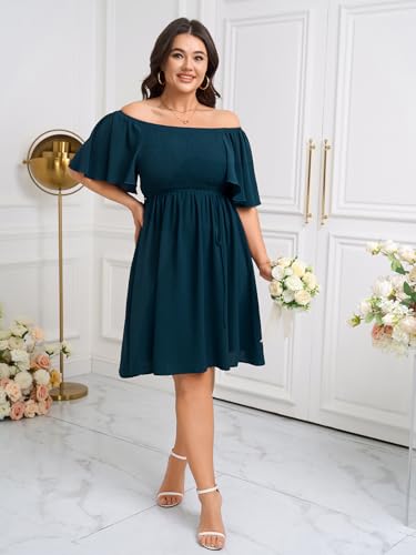 Image of SCOMCHIC Womens Plus Size Summer Dresses Casual Short Sleeve Smocked Square Neck Tie Waist Flowy A Line Mini Sun Dress