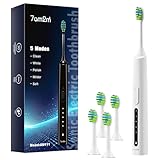 7AM2M Sonic Electric Toothbrush for Adults and Kids, 40000VPM Power Toothbrushes, USB-C Rechargeable with 4 Brush Heads, 5 Modes, 2 Minutes Built in Smart Timer, One Charge for 60 Days (White)