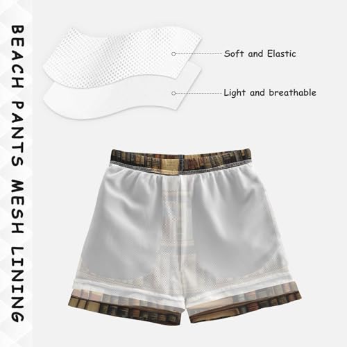 Boys Beach Board Shorts Book Library Retro Swim Trunk Teen Swimwear 8-16Y Multicolor4
