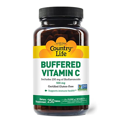 Country Life Buffered Vitamin C 500Mg With Bioflavonoids & Rose Hips - Natural Antioxidant Protection & Immune System Health Support - Non-Gmo, Gluten-Free, Vegan - 250 Tablets #TOP28