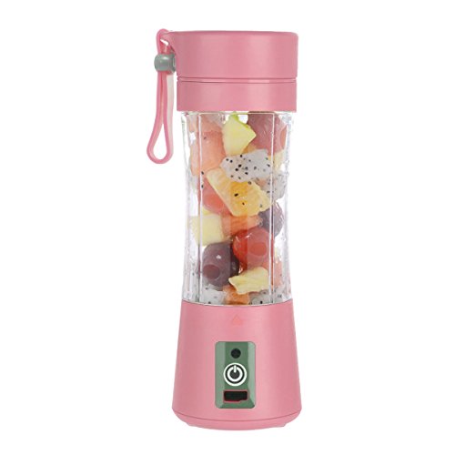 Portable Juicer Bottle - Personal Blender USB Charger Fruit Mixing Machine, Mini Fruit Juice Extractor, Electric Rechargeable Mixer Cup 380ml with Cable (Pink)
