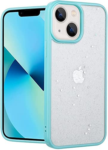 Image of MIDOS Back Cover Compatable with iPhone 13 Glitter Case for Girls Star Bling Cute Sparkly Transparent Glitter Case for iPhone 13 (Mint)