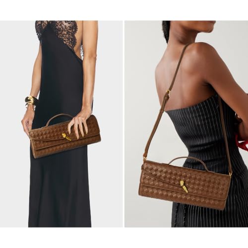 Image of Joryin Woven Purse for Women Evening Clutch Woven Leather Handbags Crossbody Bag Purse Formal Evening Bag, Vegan Leather