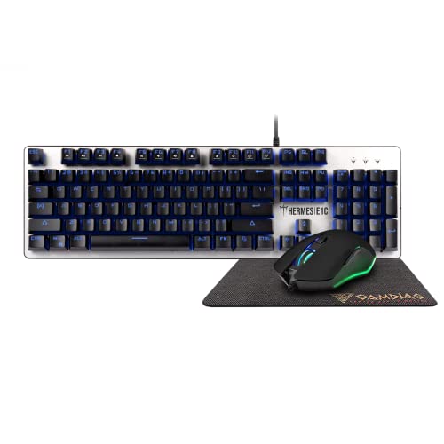 GAMDIAS Hermes E1C Multi-Color Mechanical Keyboard and Mouse Combo with Mouse Mat, Wired RGB Gaming Keyboard, for Gamers