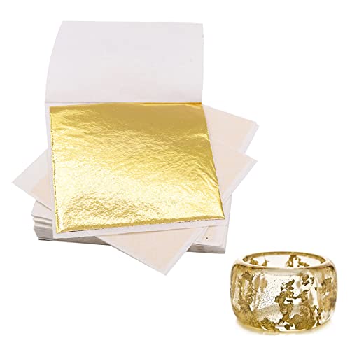 Gold Foil Flakes for Resin,Gold Leaf Sheets,Gold Foil Sheets,Gold Leaf Paper,Imitation Gold Leaf Sheets for Art Crafts,Pictures Decoration,Furniture,Painting,100PCS