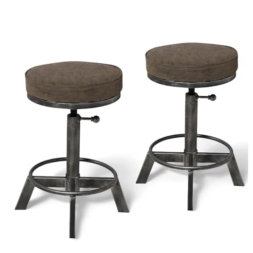 BOKKOLIK Set of 2 Swivel Pu Seat Bar Stools Industrial Style 17-24inch Height Adjustable Kitchen Stool Extra Guest Chair