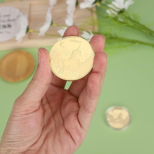 Catelves Zahnfee Münzen Einhorn Zahnfee Geschenke, 2 Stück Zahnfee Goldtaler mit Aufbewahrungstaschen, Goldmünzen Kinder, Geschenk Zahnfee Junge,Zahnfee Geschenke Mädchen