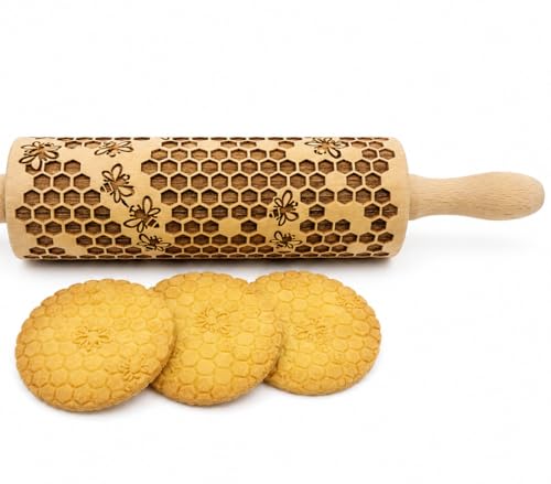 Rouleau à Pâtisserie Decoratif gaufré en bois Algis Crafts pour biscuits de Noël et fêtes