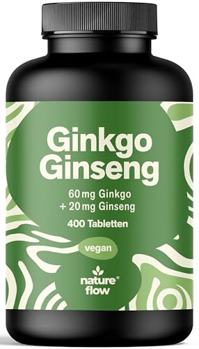 Ginkgo + Ginseng Tabletten Hochdosiert - 400 Tabletten - 60 mg Ginkgo Biloba + 20 mg Ginseng - Leicht schluckbare Alternative zu Kapseln - Vegan & Produziert in Deutschland - Laborgeprüft