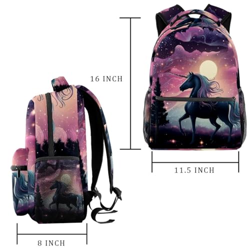 Sac à dos durable licorne violet rose avec compartiment spacieux pour étudiantes
