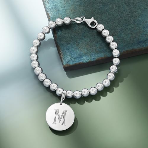 Ross-Simons Italian 6mm Sterling Silver Bead Bracelet With Personalized Disc Charm4