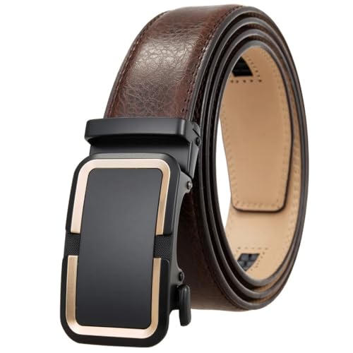 Men's Formal Leather Belt, 3.5Cm Automatic Buckle Work Belt, Box Packaging Dark Brown 1 120cm4