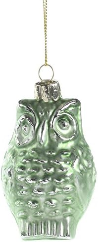 Factory Direct Craft Grupo de 4 adornos de búho colgante de vidrio de mercurio de color verde menta moteado