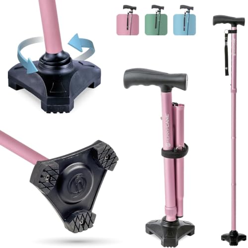 HurryCane HCANE-PP-C2 Freedom Edition Foldable Walking Cane with T Handle Pastel Pink