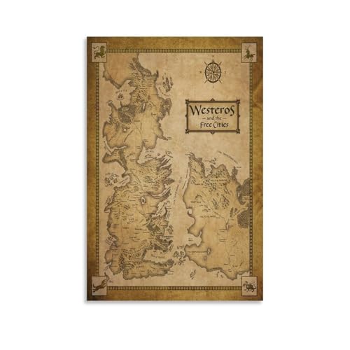 DFHRJE Westeros Map Poster Canvas Poster Wall Art Decor Print Picture Paintings for Living Room Bedroom Decoration 24x36inch(60x90cm)