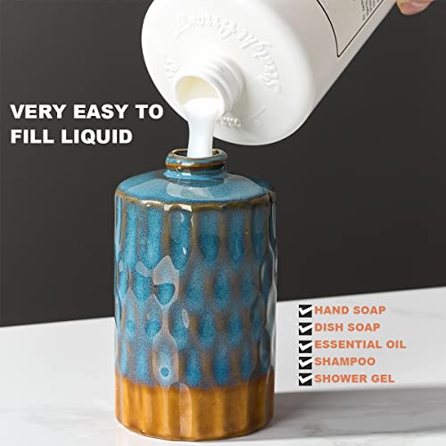 Girlufo Blue Hand Soap Dispenser,8Oz Ceramic Liquid Soap Dispenser With Champagne Gold Pump,Refillable Hand Lotion Dispenser For Bathroom,Soap Bottle For Hand Sanitizer #TOP5