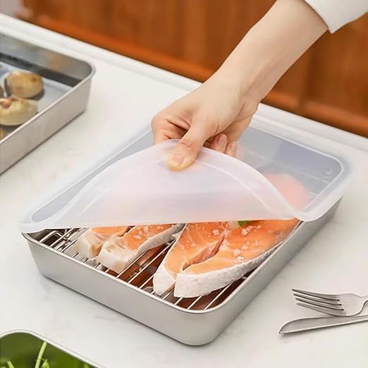 Image of Premium Stainless Steel Food Tray with Lid | Multipurpose Serving, Baking, Storage & Meal Prep Container for Kitchen & Home (3)