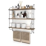 Sorbus 3-Tier Floating Bathroom Shelves for Wall - Wood Wall Storage for Towels, Over The Toilet Storage Cabinet, Gaming Floating Shelves, Bathroom Accessories, and Home Decor (Brown)
