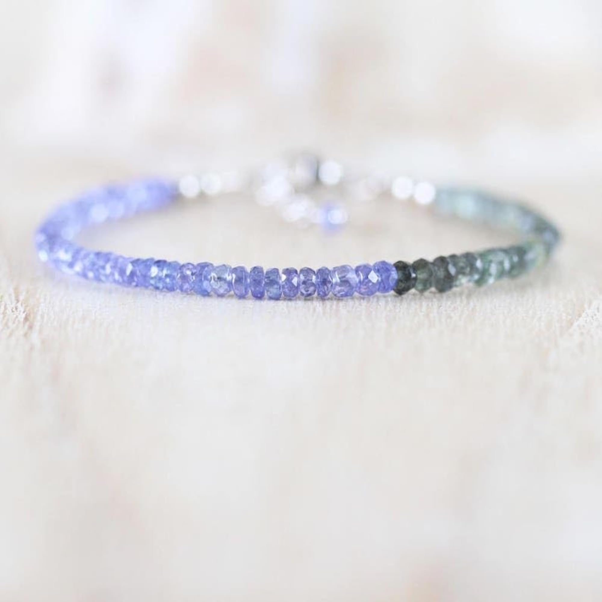 Moss Aquamarine & Tanzanite 3mm Adjustable Bracelet, Unisex