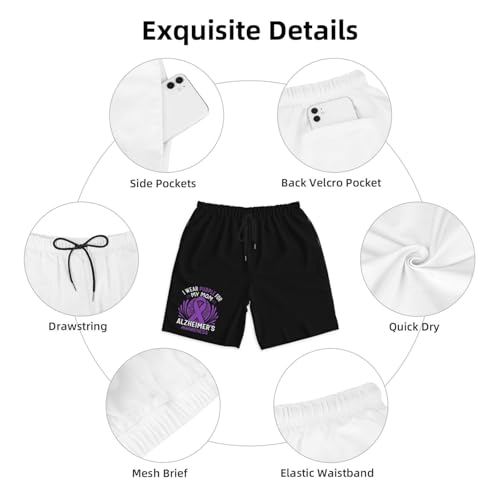 Alzheimers Awareness I Wear Purple for My Mom Men's Quick-Dry Board Shorts 7" - Swim Trunks Summer Hawaii Beach4