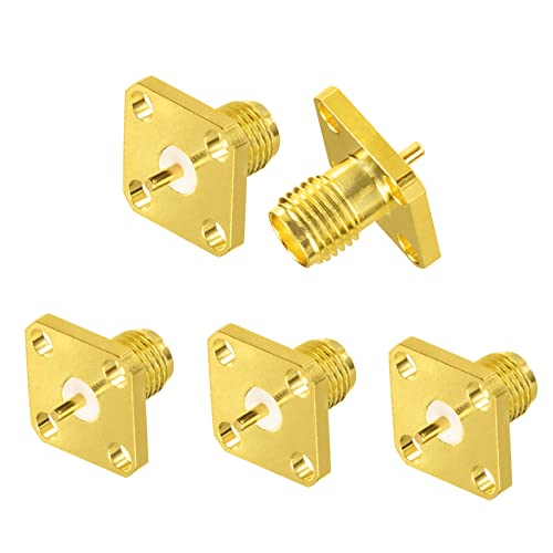Superbat SMA Connectors SMA Female 4 Holes Panel Chassis Mount Flange Solder Cup Connector SMA Bulkhead Connector 5-Pack