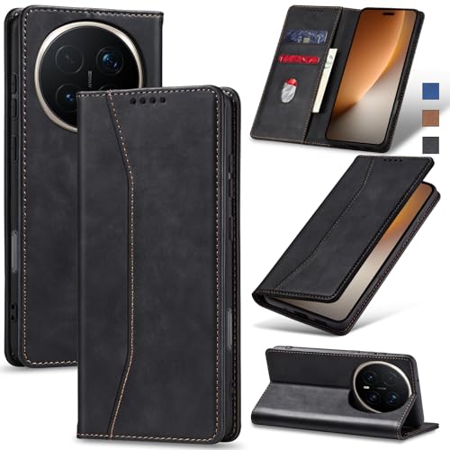Jasonyu Handyhülle für Honor Magic 8 Pro Hülle Leder Flip Klappbare Stoßfeste Magnetische Premium PU Leder Standfunktion Kartenfächern Schutzhülle Klapphülle,Schwarz