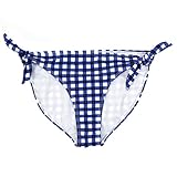 SwimZip Women's Side Tie Bikini Swimsuit Bottom UPF 50+ - Navy Gingham - Small