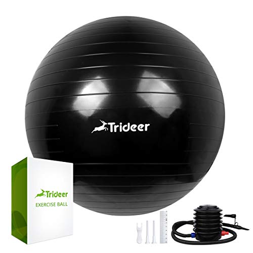 Trideer Exercise Ball, Extra Thick Yoga Ball Chair, Anti-Burst Heavy Duty Stability Ball Supports 2200lbs, Birthing Ball with Quick Pump (Jet Black, 65cm)