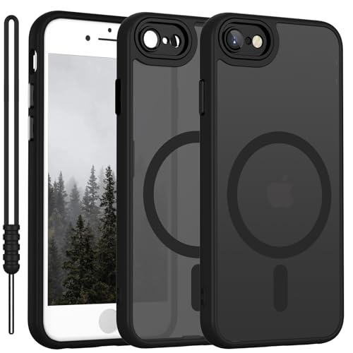 Cover Magnetica per iPhone SE 3/2 (2022/2020) Compatibile con MagSafe, Custodia per iPhone 7/8 Traslucida Opaca Case Ultra-Sottile Silicone Anti-Scivolo Resistente ai Graffi, Nero