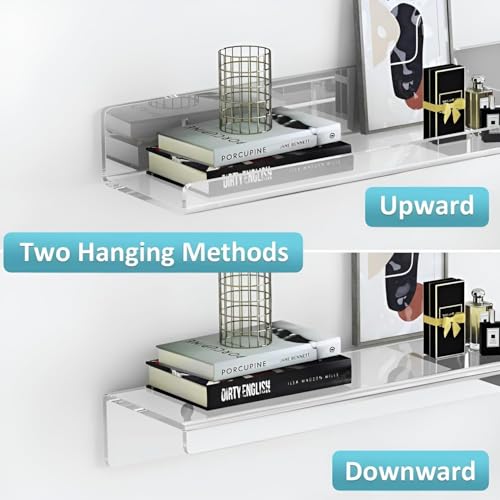Image of REEUZA15 Clear Acrylic Floating Shelves | Invisible Wall-Mounted Display | Perfect for Bedroom, Living Room, Bathroom, Office | Easy Installation (6)