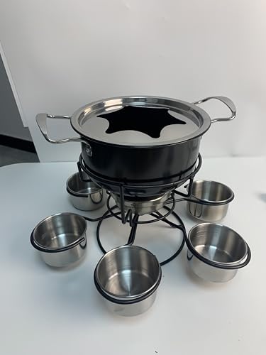 ZEVELOO Chocolate Melting Pot Chocolate Tempering Machine Stainless Steel Fondue Pot Set for Chocolate and Cheese with 6 Dipping Forks and Spoons for Chocolate Melter Pot Cheese Melts (Black)