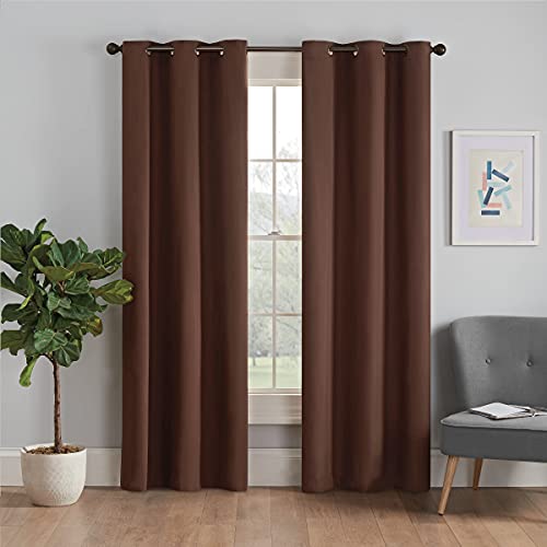 Image of ECLIPSE Microfiber Total Privacy Blackout Thermal Grommet Window Curtain for Bedroom (1 Panel), 42 inch x 84 inch, Chocolate