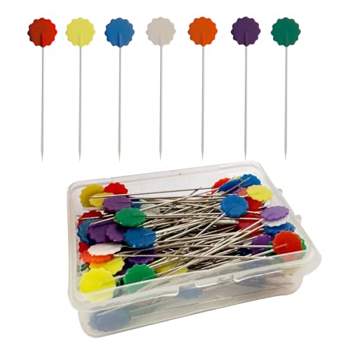 200Pcs Flat Head Sewing pins, Straight Pins with Flower Colored