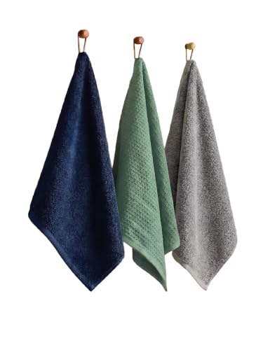 Image of DAMENSCH Unisex Premium Bamboo Blend, Ultra-Soft, Absorbent, Dual Waffle and Terry Texture Waffle Hand Towel - Forest Green, Ocean Blue, Reed Beige - Pack of 3