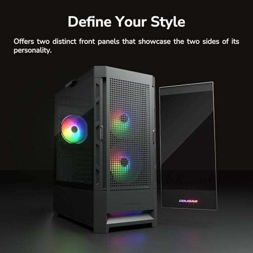 Image of Cougar Gaming Duoface Mid Tower Case Series, Supporting 390mm Graphics Card, Incredible RGB Lighting, Two Distinct Front Panels Included, Mesh and Tempered Glass (Duoface RGB - Black)